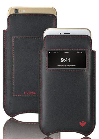 iPhone SE-2 Wallet Case in Black Napa Leather | Screen Cleaning Sanitizing Microfiber Lining | Smart Window.