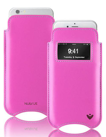 iPhone SE-2 Sleeve Case in Pink Napa Leather | Screen Cleaning Sanitizing Lining | Smart Window.