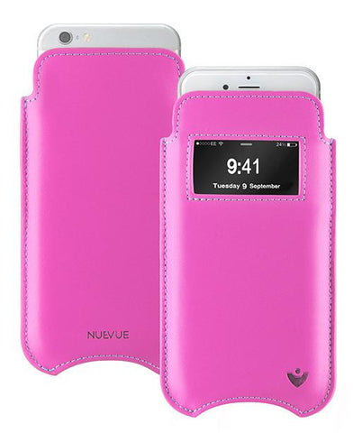 iPhone 6/6s Pouch Case in Pink Napa Leather | Screen Cleaning Sanitizing Lining | smart window