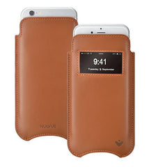 iPhone 6/6s Plus Sleeve Case in Tan Napa Leather | Screen Cleaning Sanitizing Lining | smart window