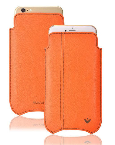 iPhone SE-2 Pouch Case in Orange Faux Leather | Screen Cleaning and Sanitizing Lining