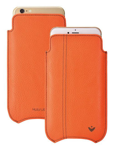 iPhone 8 Plus / 7 Plus Sleeve Case in Orange Faux Leather | Screen Cleaning and Sanitizing Lining.