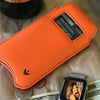 iPhone SE-2 Pouch Case in Orange Faux Leather | Screen Cleaning and Sanitizing Lining |  Smart Window