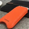 iPhone SE-2 Pouch Case in Orange Faux Leather | Screen Cleaning and Sanitizing Lining |  Smart Window