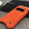 iPhone SE-2 Pouch Case in Orange Faux Leather | Screen Cleaning and Sanitizing Lining |  Smart Window