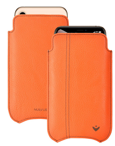 NueVue iPhone 11/iPhone XR Case Faux Leather  | Flame Orange | Sanitizing Screen Cleaning Case