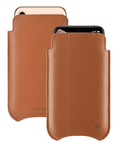 NueVue iPhone 11 Pro Max and iPhone Xs Max Case Napa Leather | Tan | Sanitizing Screen Cleaning Case