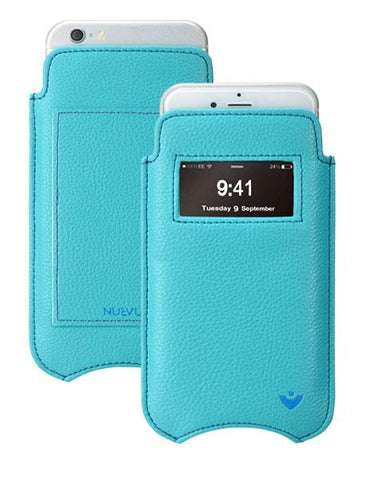 iPhone SE-2 Wallet Case in Blue Faux Leather | Screen Cleaning Sanitizing Lining | Smart Window